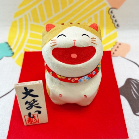 【龍虎堂】京都手作擺飾-大笑貓（立）-虎斑 限時85折/售價已是折扣價