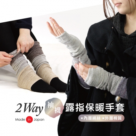 日本丸中 2way露指保暖手套（日本製）