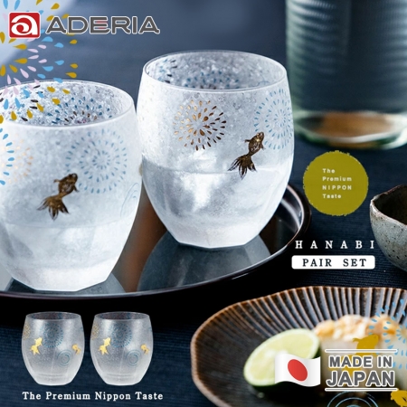 【ADERIA】日本製 金魚花火茶杯/水杯對杯組345ml