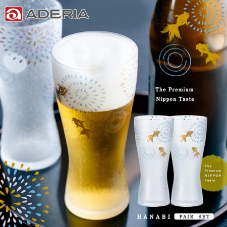 【ADERIA】日本製 金魚花火啤酒杯對杯組 310ml