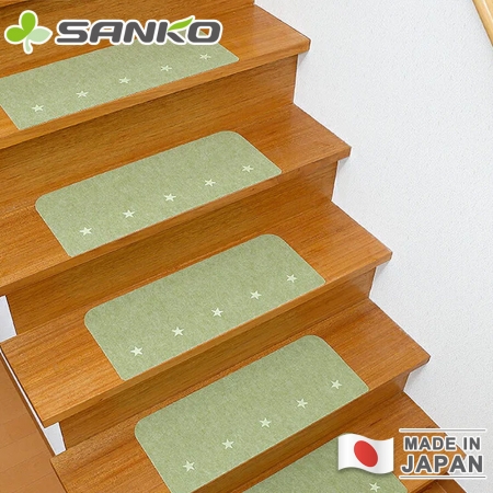 【日本SANKO】日本製夜光止滑樓梯黏貼式地墊15入組55x22cm-綠色