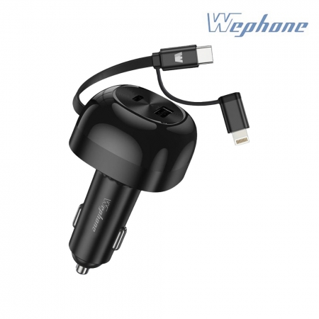 WEPHONE 60W 四合一車用充電器 車充 伸縮線 自帶線