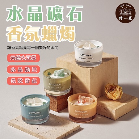 【Wild Summer】天然水晶大豆蠟香氛蠟燭 大豆蠟燭 花香 果香 擴香蠟燭 精油蠟燭 水晶擴香石