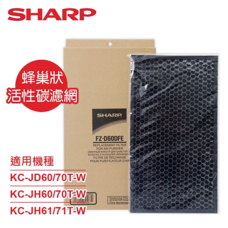 【SHARP夏普】原廠KC-JD60/70T-W、KC-JH60/70T-W、KC-JH61/71T-W專用蜂巢狀活性碳濾網 FZ-D60DFE
