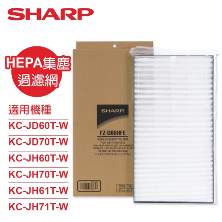 【SHARP夏普】原廠KC-JD60/70T-W、KC-JH60/70T-W、KC-JH61/71T-W專用HEPA集塵濾網 FZ-D60HFE