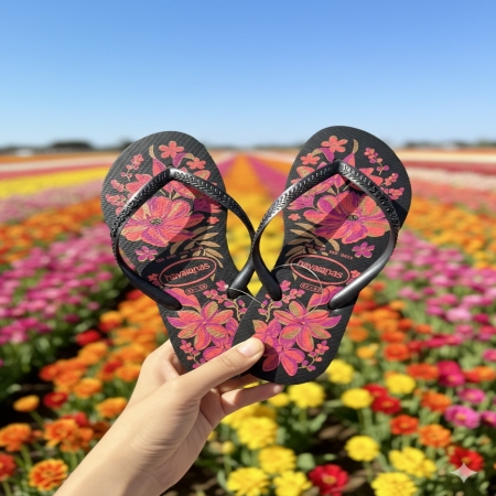 【哈瓦士havaianas】 巴西 人字拖  女款 Slim Organic/非洲菊黑
