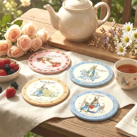 【PETER RABBIT 比得兔】陶瓷吸水杯墊4入組 （4款圖案:花草世界/莓果花香/溫馨情懷/清新香檸）