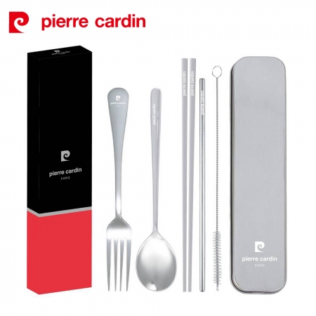 pierre cardin皮爾卡登 經典304不鏽鋼餐具組（筷＋匙＋叉＋吸管＋刷子） PCJR-251