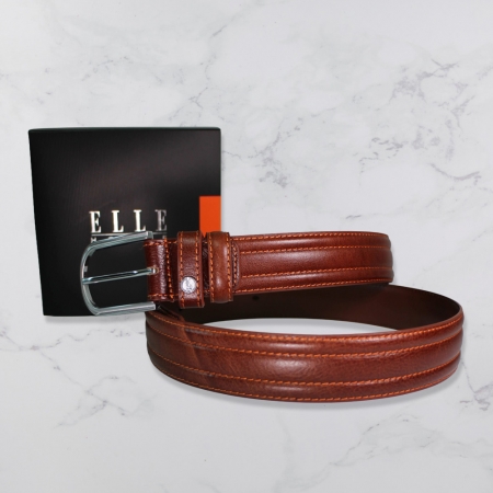 法國ELLE HOMME 頂級鋅合金休閒皮帶（寬3.5cm）棕色 107066