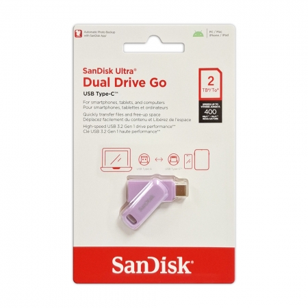 SanDisk【2TB】Ultra GO TYPE-C 雙用 OTG 旋轉隨身碟 400MB/s 手機 平板適用 薰衣草紫（SD-DDC3-L-2TB）