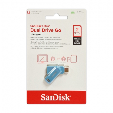 SanDisk【2TB】Ultra GO TYPE-C 雙用 OTG 旋轉隨身碟 400MB/s 手機 平板適用 海灣藍（SD-DDC3-NBB-2TB）