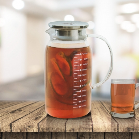 寶馬牌圓型多功能雙用玻璃壺-1300ml-1入