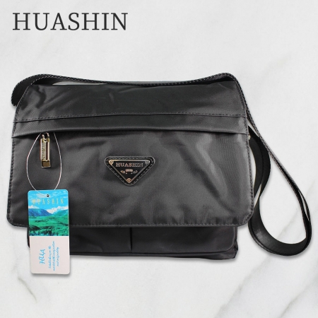 HUASHIN 男用休閒上掀式前袋拉鍊橫式側背包（大） A268