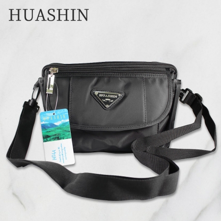 HUASHIN 男用休閒拉鍊多功能上掀式前袋側背包/腰包 B109