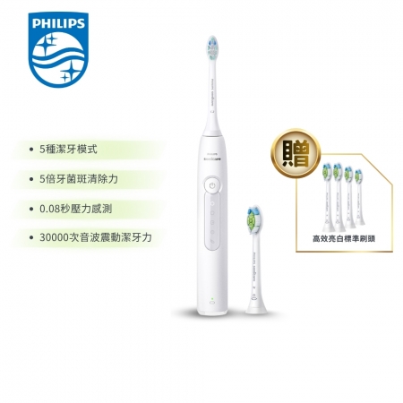 送4支刷頭 HX6074/85【Philips 飛利浦】Sonicare 舒適潔淨音波震動/電動牙刷 皓月白 （HX5191/01）