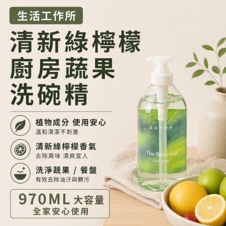 【韓國SAENGONG✨清新綠檸檬蔬果洗碗精 970ml】天然蔬果清潔劑 奶瓶清洗 洗菜洗碗精 植萃洗潔劑 廚房清潔