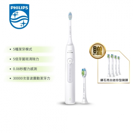 送4支刷頭 HX6074/85【Philips 飛利浦】Sonicare 舒適潔淨音波震動/電動牙刷 皓月白 （HX5191/01）