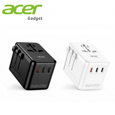 ACER 宏碁47W GaN氮化鎵 萬國旅行轉接頭 PD快充萬用充（3C1A＋1插座） 台灣BSMI雙認證 