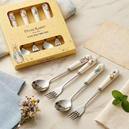 【PETER RABBIT 比得兔】陶瓷不銹鋼點心匙叉組-4入組