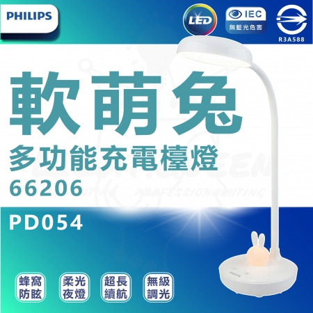 PHILIPS 66206 軟萌兔多功能充電檯燈（PD054） 檯燈 小夜燈 兒童檯燈 Type-C充電