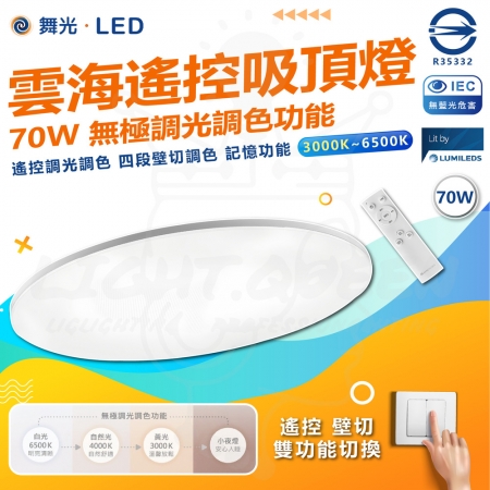【DanceLight 舞光】70W 雲海遙控吸頂燈 調光調色功能 四段壁切 超薄型 LED吸頂燈 抗藍光 適用5-6坪