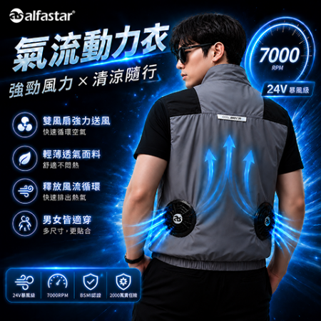 alfastar 24V風扇背心 風扇衣 空調衣 7000RPM雙風扇 20000mAh BSMI認證