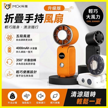 MCK 可上飛機 手持迷你風扇 桌面風扇 折疊風扇 5檔渦輪大風力 標示Wh 隨身電風扇 立扇 小冰扇 腰掛/脖掛冷風扇