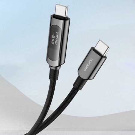 VOKAMO USB Type-C to Type-C 合金螢幕顯示充電傳輸線（100W）（1.2M） PD 快充線