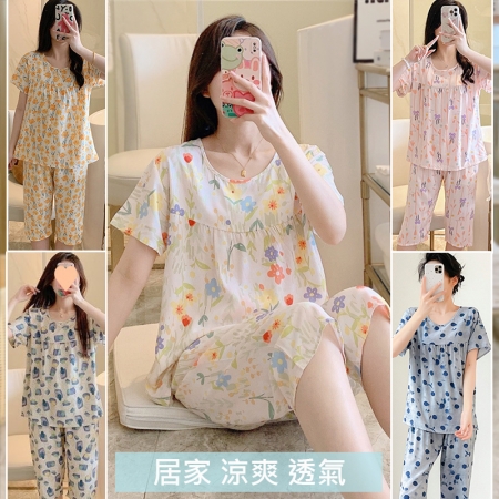涼爽透氣寬鬆印花居家睡衣 L~2XL多款式任選 舒適休閒居家服棉綢輕柔透氣