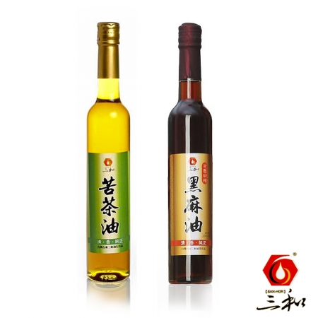 三和 頂級冷壓初榨苦茶油400ml＋黑麻油400ml禮盒組