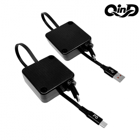 QinD 方塊單拉伸縮充電線（1M） 傳輸線