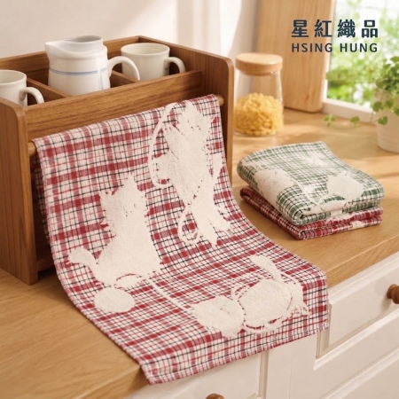 【星紅織品】可愛毛線貓瞬吸速乾純棉毛巾