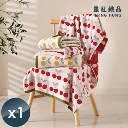 【星紅織品】可愛卡通櫻桃瞬吸速乾純棉浴巾x1入