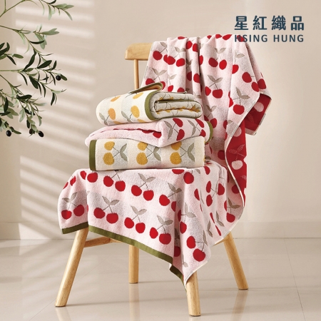 【星紅織品】可愛卡通櫻桃瞬吸速乾純棉浴巾