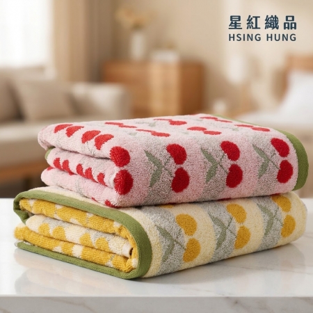 【星紅織品】可愛卡通櫻桃瞬吸速乾純棉毛巾