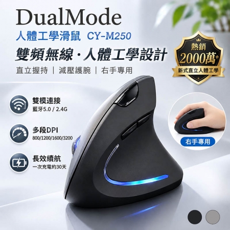Songwin 人體工學無線滑鼠（右手專用/雙模連線/充電式） CY-M250