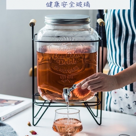 韓國人氣玻璃梅森果汁桶 8L （含鐵架）