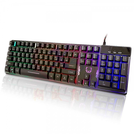 【ATake】K7電競RGB炫彩發光鍵盤 七彩冷光呼吸燈機械懸浮鍵盤 金屬底板加重防震 雷雕刻印