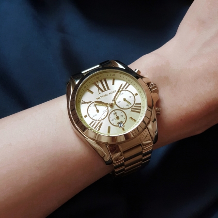 MICHAEL KORS美國原廠平行輸入手錶 | 羅馬假期三眼計時金色腕錶/ MK5605