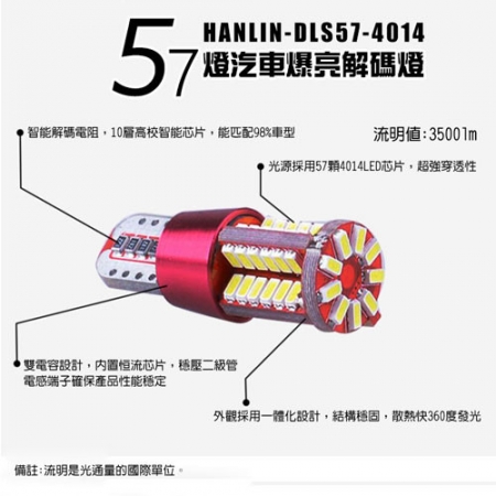 【HANLIN-DLS57】超強57顆爆亮LED車用解碼燈（2入/盒）