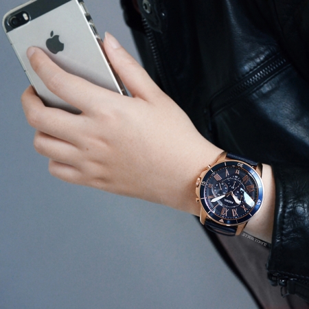 FOSSIL | 復古羅馬計時多功能腕錶 - 藍X玫瑰金 FS5237