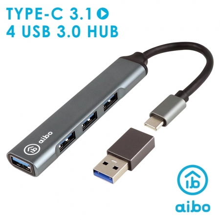 aibo Type-C 3.1 鋁合金 4埠USB3.0 HUB（附USB轉接頭）