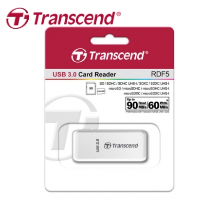 Transcend 創見 RDF5 USB 3.0 雙槽讀卡機 支援SD/MicroSD 白色 （TS-RDF5W）