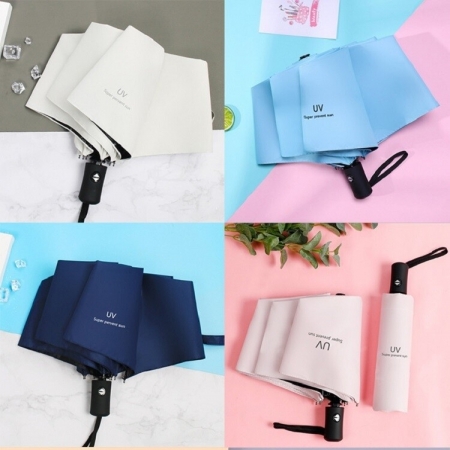 【QiMart】抗UV可摺疊自動收合降溫黑膠八骨傘