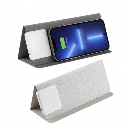 MOMAX 雙無線充電創意滑鼠墊20W（QM3） 淺灰/深灰