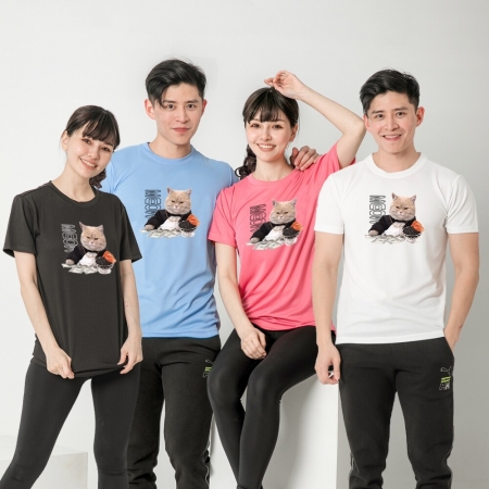 【台製良品】台灣製男女款 吸排短T-Shirt貓咪_C004（多色任選）