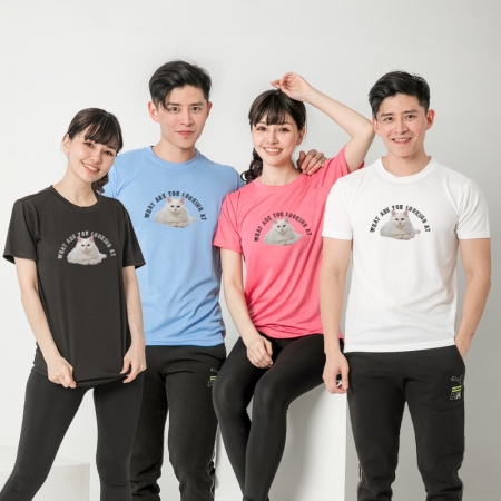 【台製良品】台灣製男女款 吸排短T-Shirt貓咪_C005（多色任選）