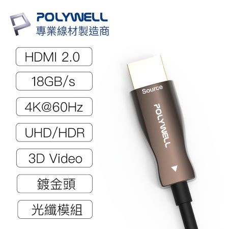 POLYWELL HDMI 4K AOC光纖線 30米 4K 60Hz UHD 工程線 寶利威爾 台灣現貨