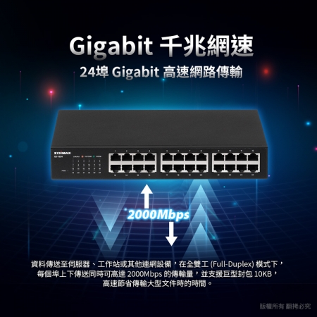 EDIMAX 訊舟 GS-1024 24埠Gigabit網路交換器