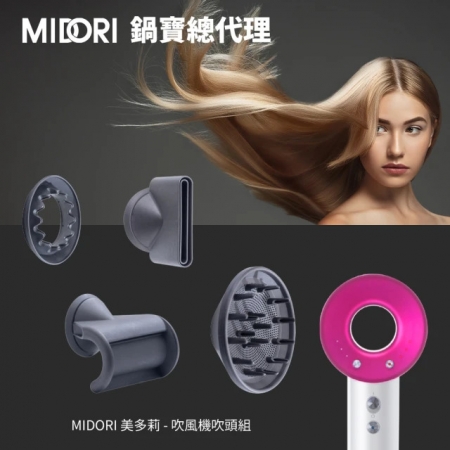 【MIDORI】高風速溫控負離子吹風機 贈專用配件組＋輕巧收納袋-鐵灰MDR-1420PK